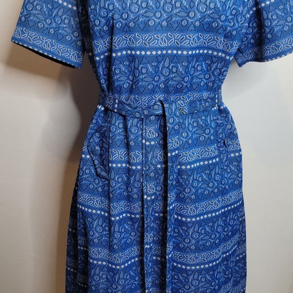 Vintage Dress Blue Bandana Print Jule Wyn New York Zip Back Belted Faux Pockets - Picture 3 of 11